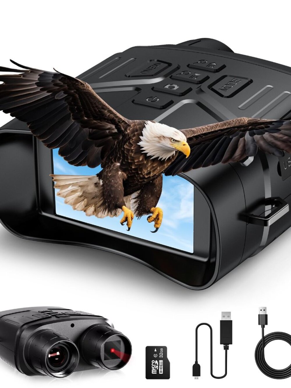 NEW Night Vision Goggles 4K Infrared Binoculars with 3 HD Screen Rechargeable TF